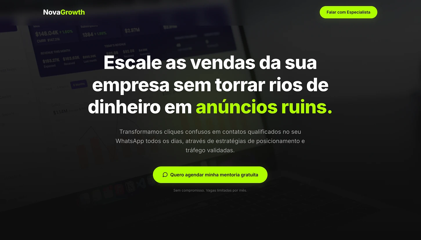 Preview da landing page Nova Growth